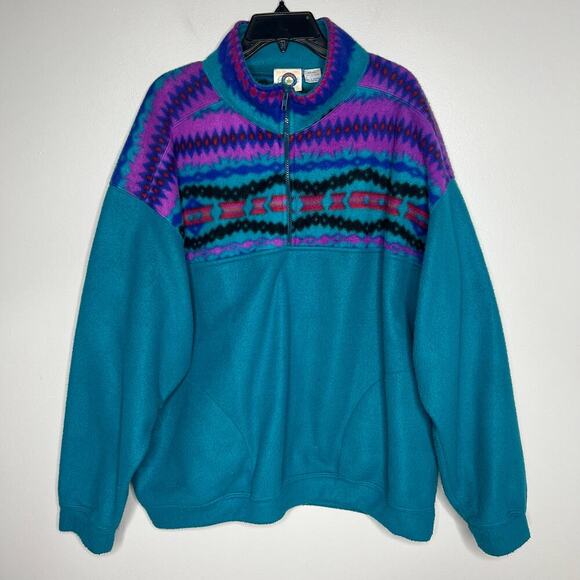 Buckingham Sport Quality Other - Vintage Men's 90s 1/4 ZipPullover Fleece Size Large Aztec Snow Ski Snowboard 80s
